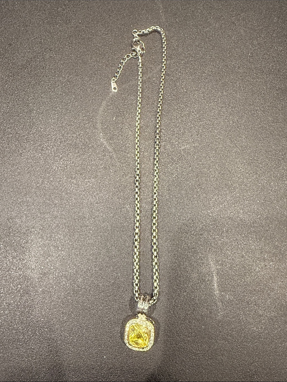 Silvertone Chain with Yellow Crystal Pendant Necklace